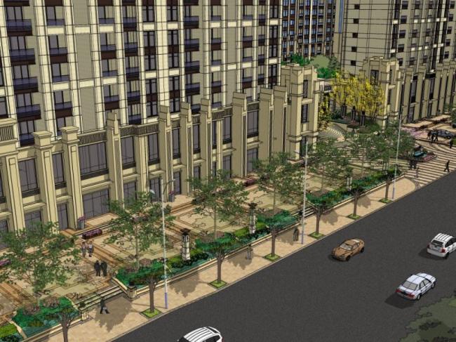 Sketchup景观模型|小区景观，住宅景观，古典风格