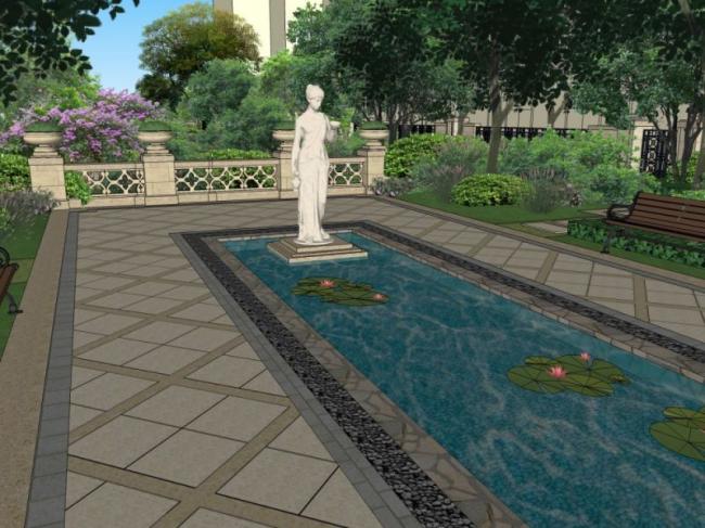 Sketchup景观模型|广场景观，住宅景观，古典风格