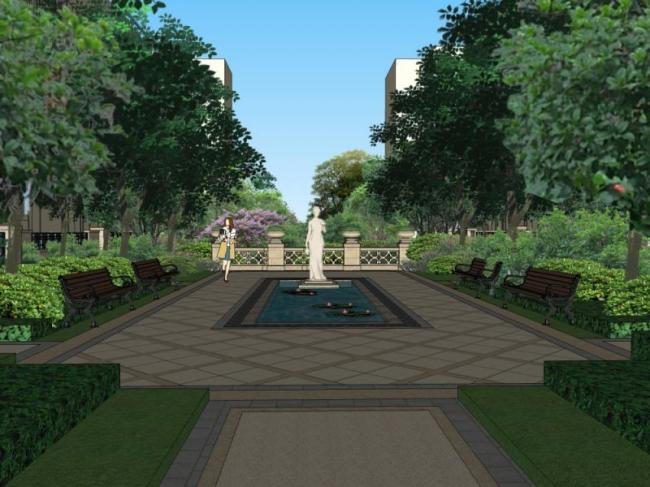 Sketchup景观模型|广场景观，住宅景观，古典风格