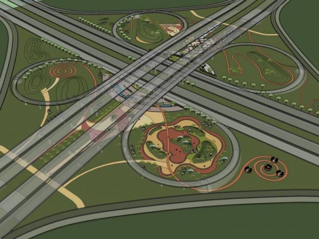 Sketchup景观模型|立交桥下公园景观，现代风格