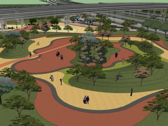 Sketchup景观模型|立交桥下公园景观，现代风格