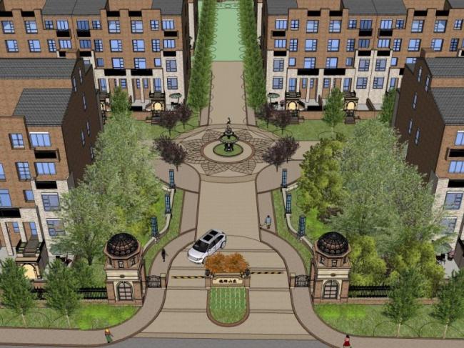 Sketchup景观模型|小区景观，住宅景观，古典风格