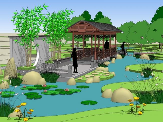 Sketchup景观模型|花园景观，中式风格