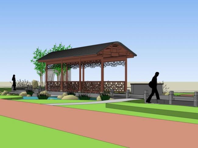 Sketchup景观模型|花园景观，中式风格