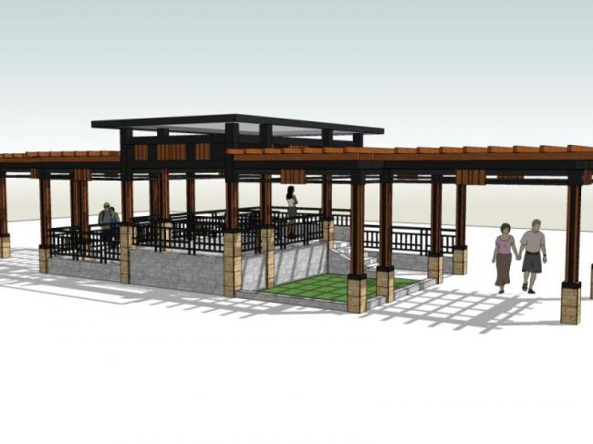 Sketchup景观模型|廊架景观，中式风格