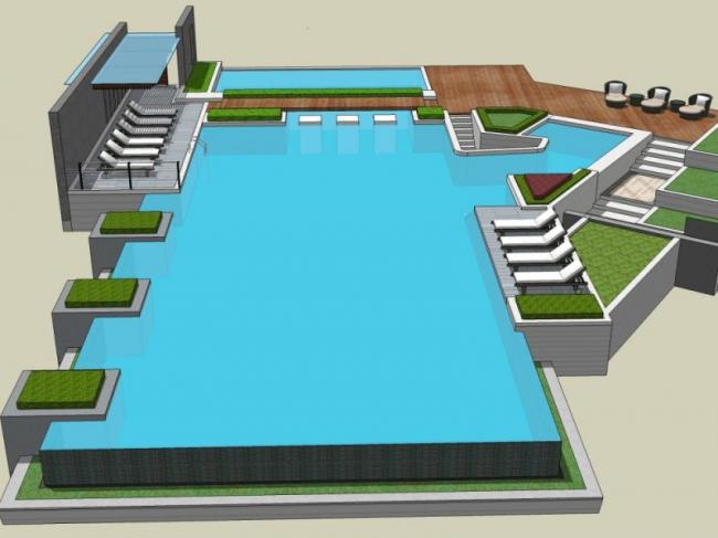 Sketchup景观模型|泳池景观，现代风格