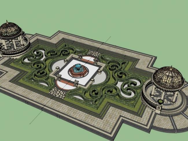 Sketchup景观模型|广场景观，欧式风格，古典风格