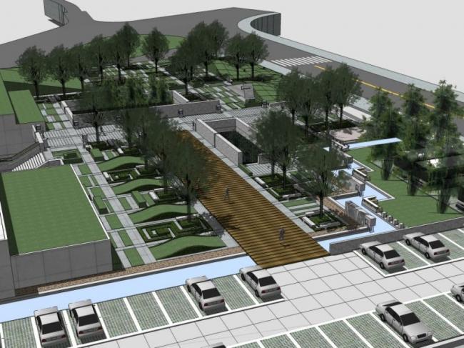 Sketchup景观模型|商业广场景观，现代风格