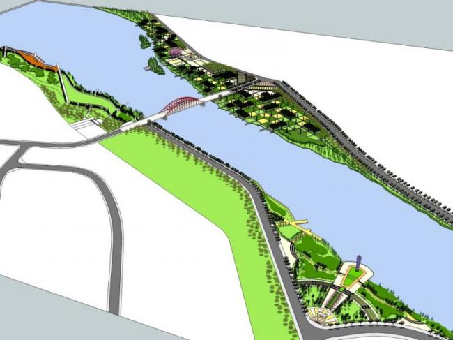 Sketchup景观模型|滨河景观，滨水景观，现代风格