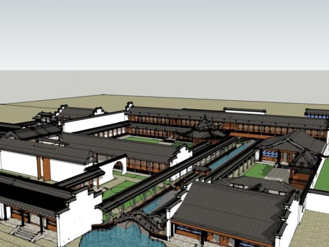 Sketchup住宅模型|多层庭院，居住建筑，中式风格