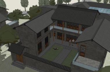 Sketchup酒店模型|多层园林酒店，中式风格-BIM建筑网