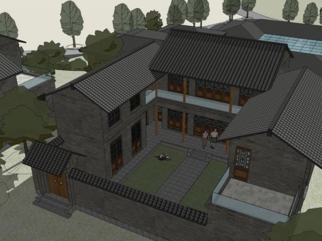 Sketchup酒店模型|多层园林酒店，中式风格