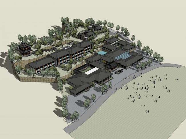 Sketchup酒店模型|多层园林酒店，中式风格