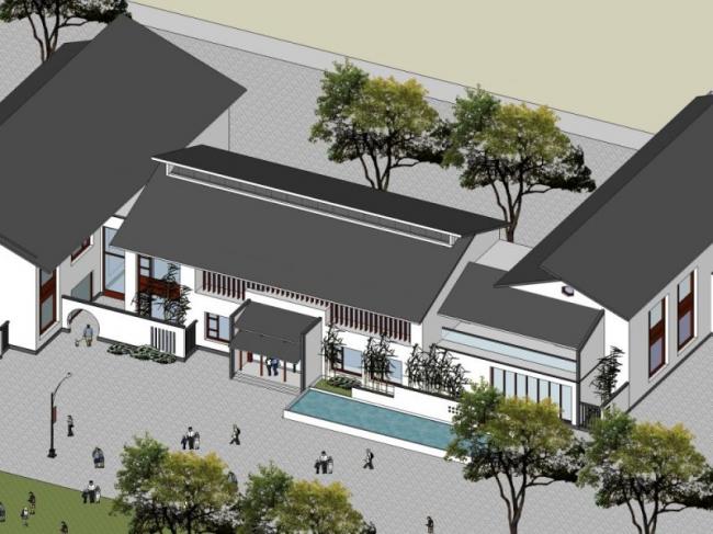 Sketchup商业模型|低层会所，中式风格