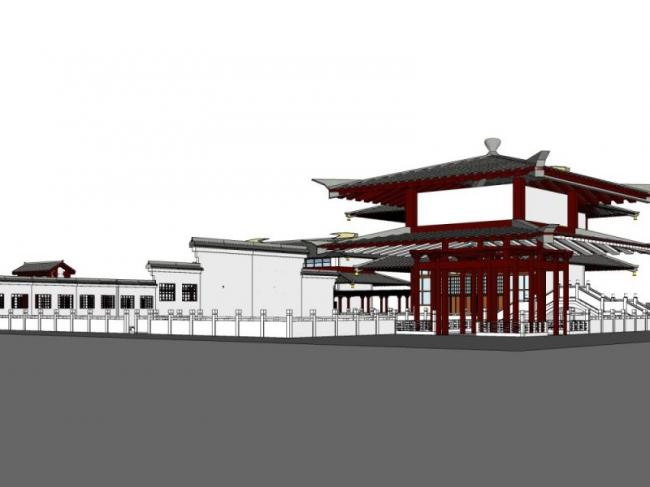 Sketchup住宅模型|院落，中式风格