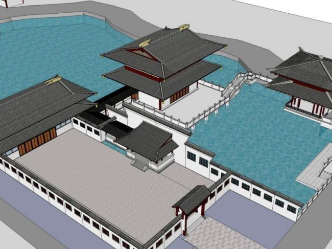 Sketchup住宅模型|院落，中式风格