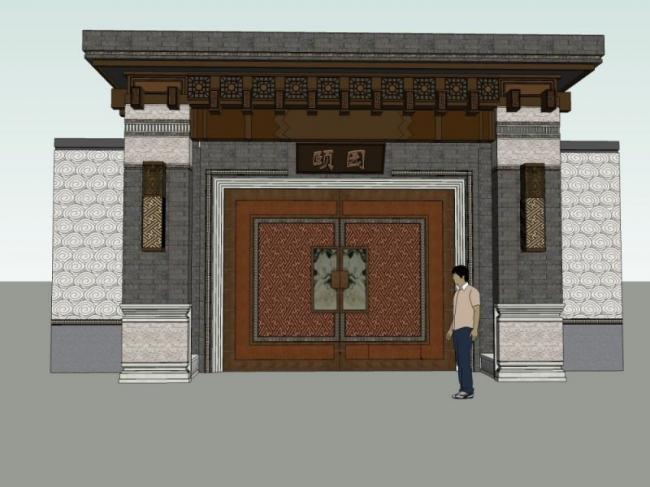 Sketchup小品模型|大宅门头，中式风格，小品，大门