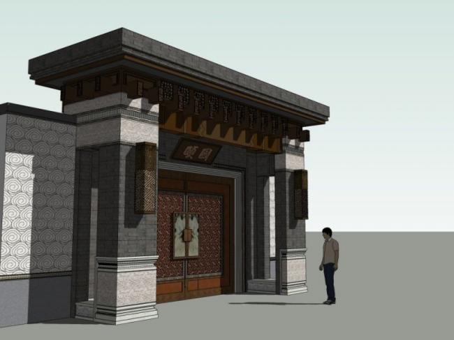 Sketchup小品模型|大宅门头，中式风格，小品，大门