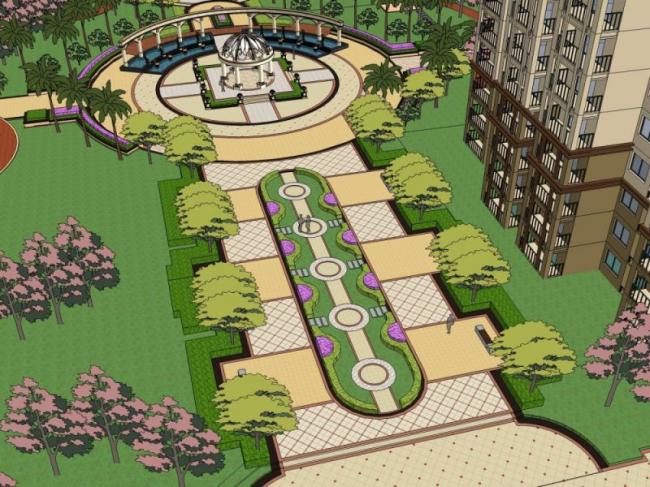 Sketchup景观模型|小区景观，住宅景观，古典风格