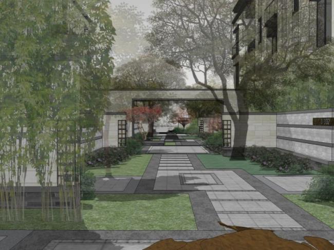 Sketchup景观模型|宅间庭院景观，住宅景观，中式风格
