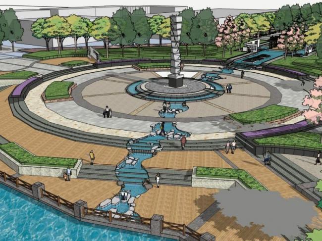 Sketchup景观模型|入口广场，现代风格