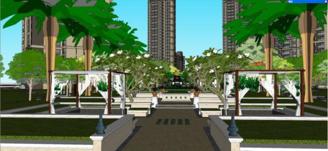 Sketchup景观模型|小区景观，住宅景观，古典风格