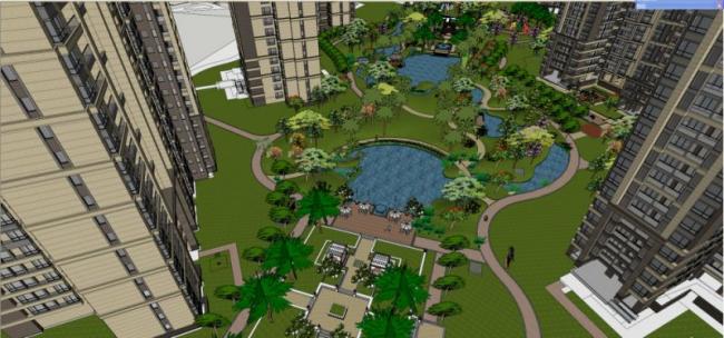 Sketchup景观模型|小区景观，住宅景观，古典风格