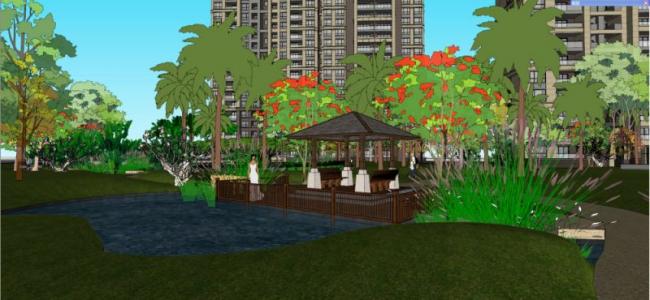 Sketchup景观模型|小区景观，住宅景观，古典风格