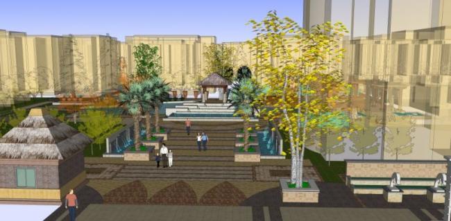 Sketchup景观模型|居住区景观，住宅景观，古典风格