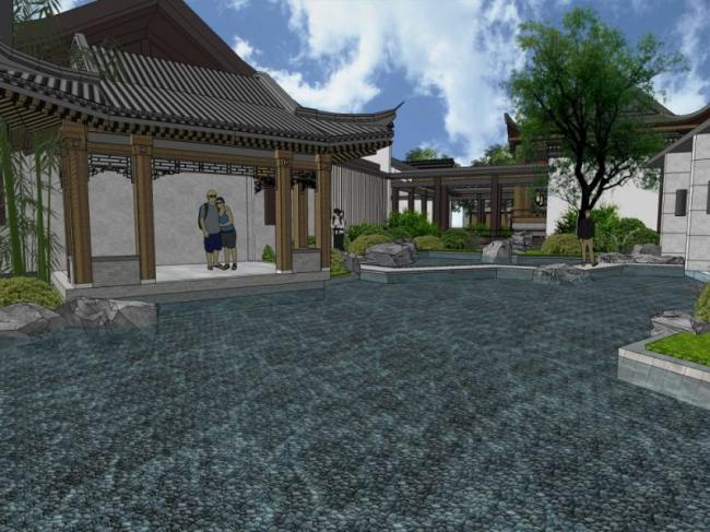 Sketchup景观模型|院落景观，中式风格