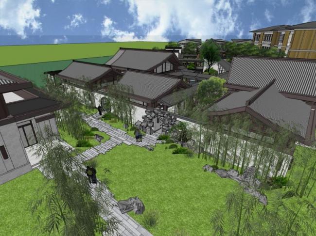 Sketchup景观模型|院落景观，中式风格