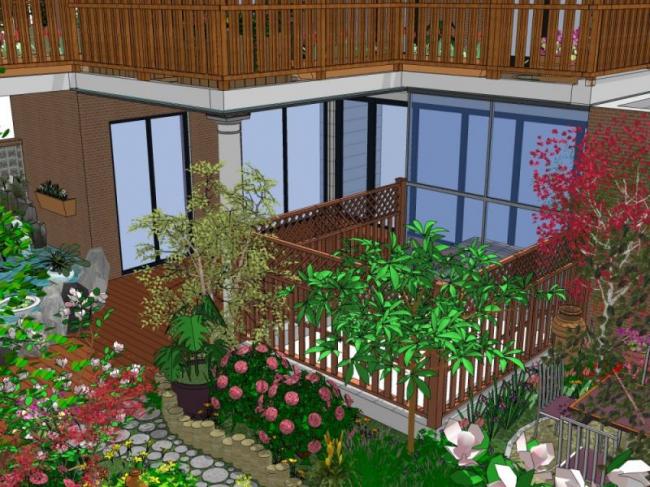 Sketchup景观模型|庭院花园，中式风格