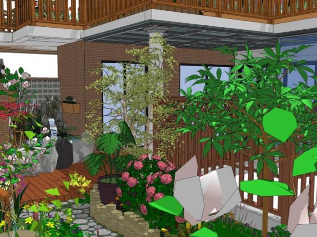 Sketchup景观模型|庭院花园，中式风格