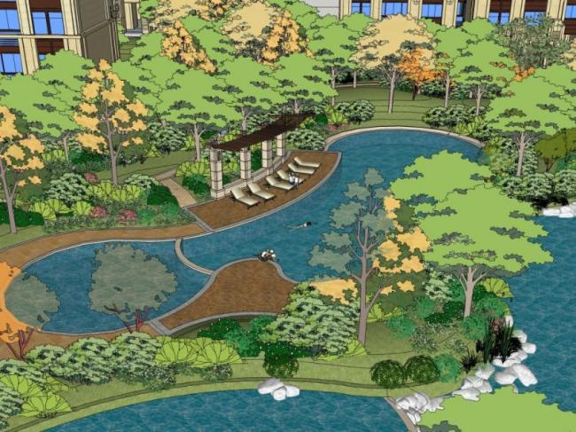 Sketchup景观模型|小区景观，住宅景观，古典风格