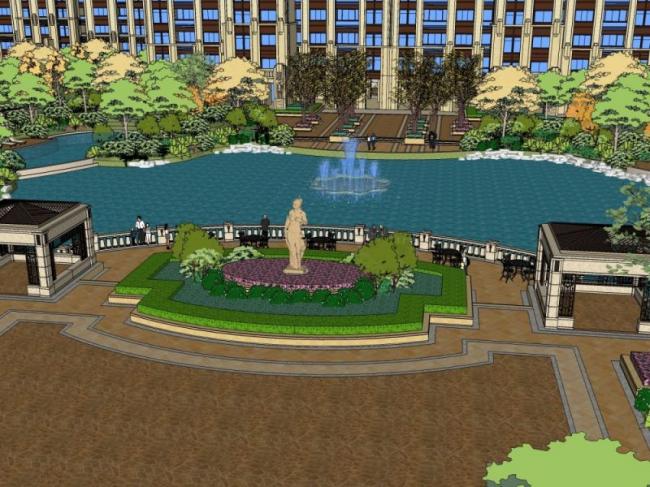 Sketchup景观模型|小区景观，住宅景观，古典风格