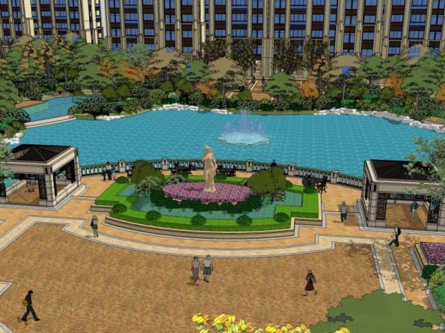 Sketchup景观模型|小区景观，住宅景观，古典风格