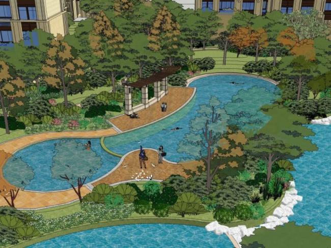 Sketchup景观模型|小区景观，住宅景观，古典风格