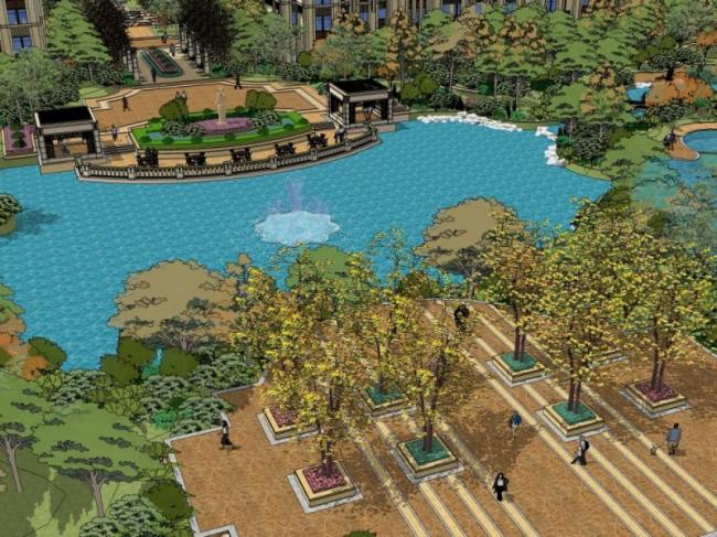 Sketchup景观模型|小区景观，住宅景观，古典风格