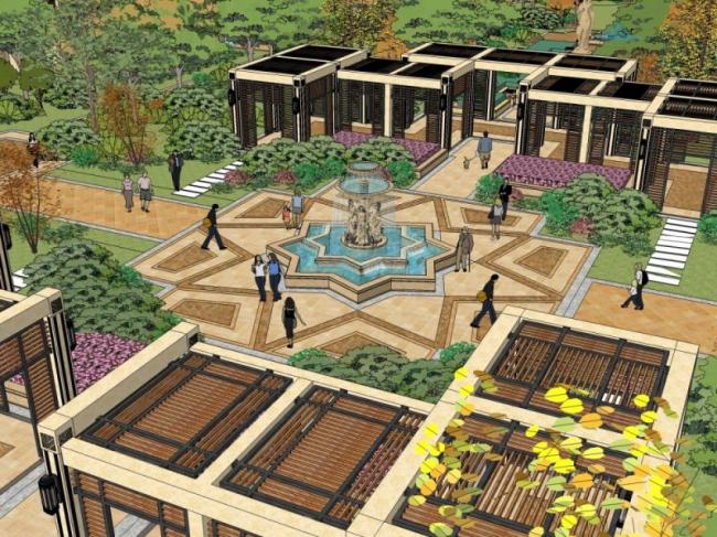 Sketchup景观模型|小区景观，住宅景观，古典风格