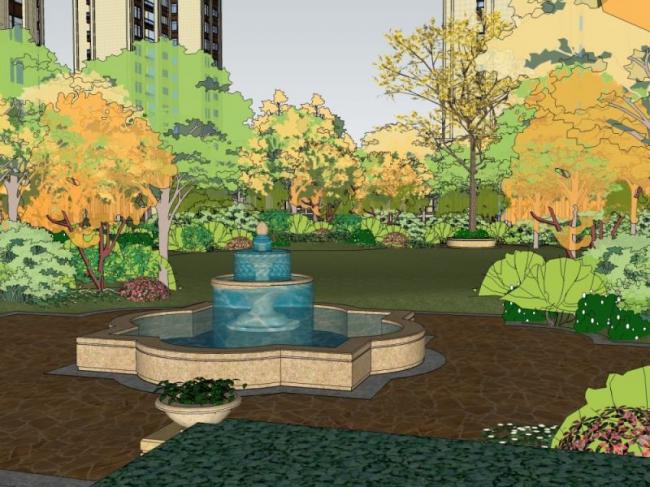 Sketchup景观模型|小区景观，住宅景观，古典风格