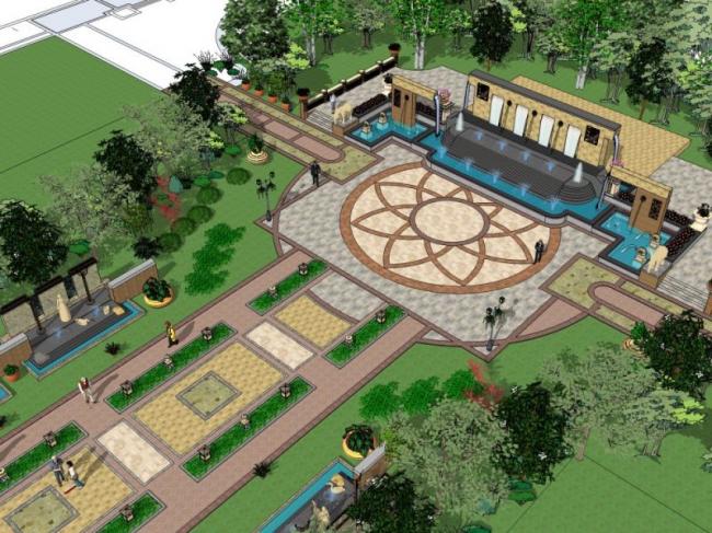 Sketchup景观模型|广场景观，古典风格