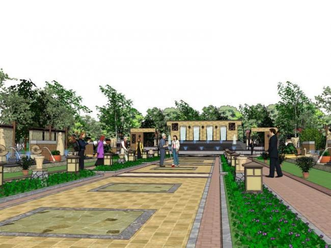 Sketchup景观模型|广场景观，古典风格