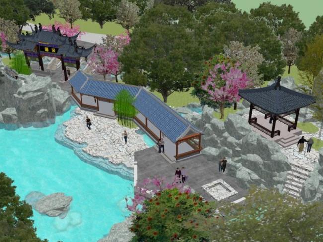 Sketchup景观模型|古典园林景观，中式风格