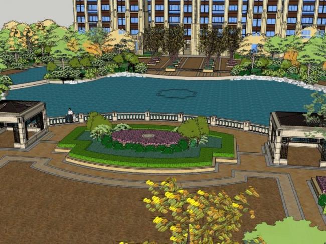 Sketchup景观模型|小区景观，住宅景观，现代风格