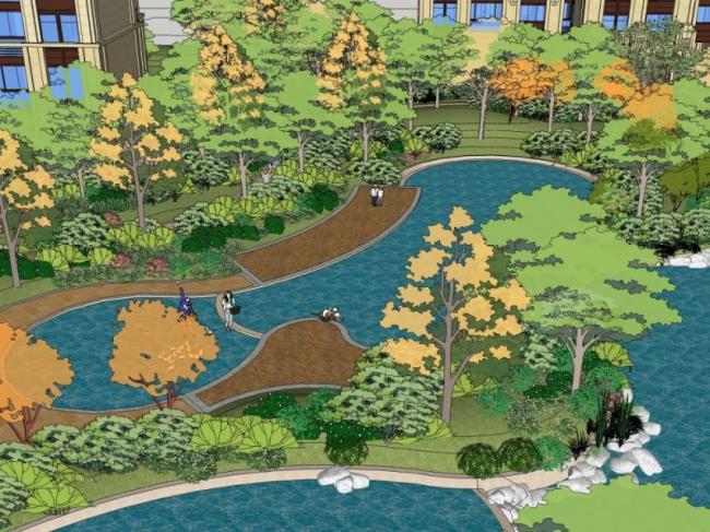 Sketchup景观模型|小区景观，住宅景观，现代风格