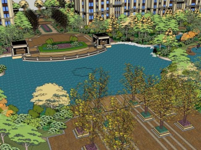Sketchup景观模型|小区景观，住宅景观，现代风格