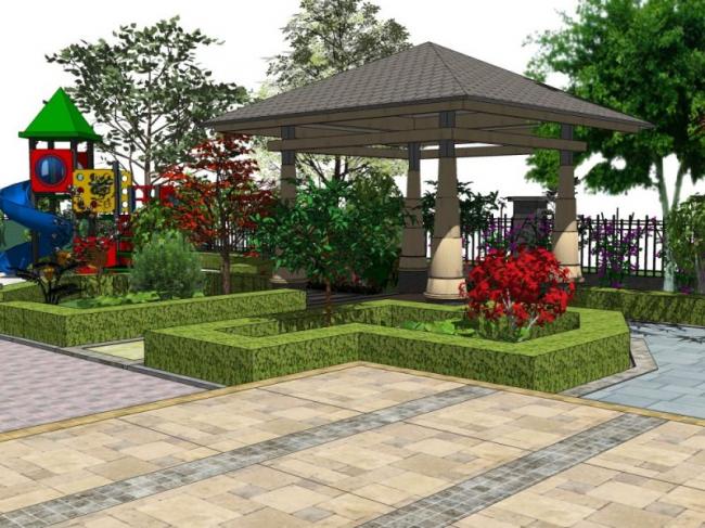 Sketchup景观模型|庭院花园，新中式风格