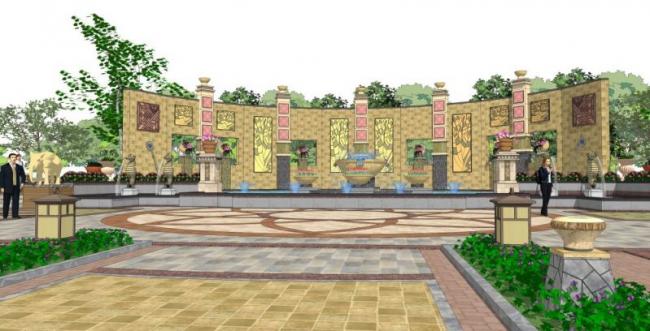 Sketchup景观模型|广场景观，中式风格
