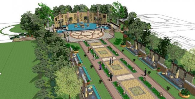 Sketchup景观模型|广场景观，中式风格