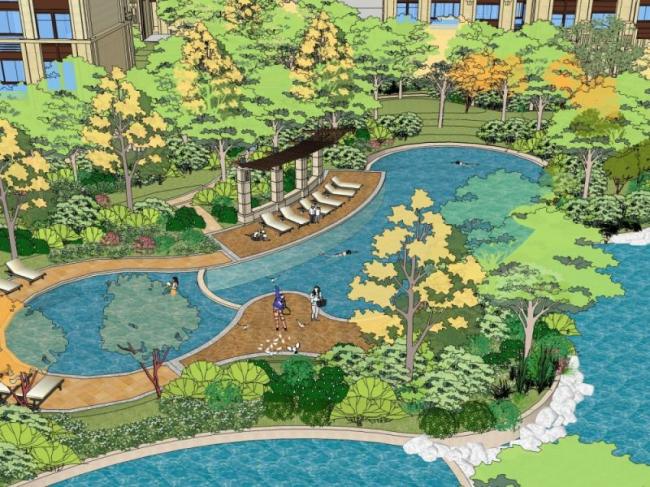 Sketchup景观模型|小区景观，住宅景观，古典风格